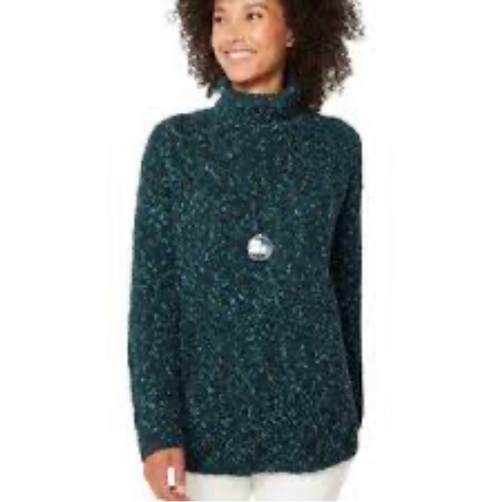 J Jill Turtleneck Multi Tweed Sweater Womens XS Petite Green Knit Chunky NEW